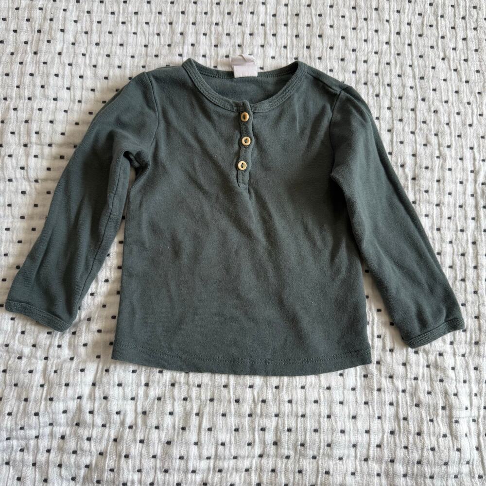 H&M Green Henley Button Long Sleeve Shirt Organic Cotton 9 months 6-9 Baby Boy